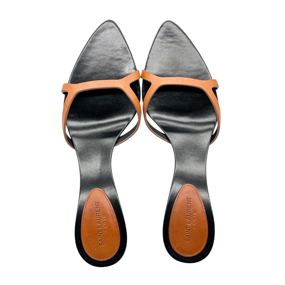 Saint Laurent Womens 39 9 Carla 60 Mules Sandals Brown Leather Pointed Toe Heel - Picture 10 of 15